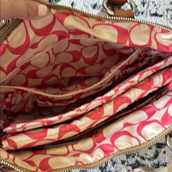 Coach Tan and coral Baby Bag with diaper changing mat - Picture 3 of 9